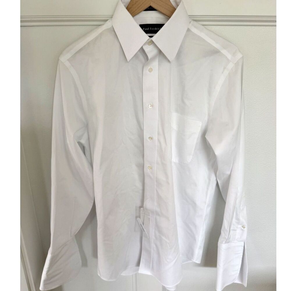 NWT Paul Fredrick Dress Shirt 15 32 White Tailored Fit Non Iron 2 Ply Cotton